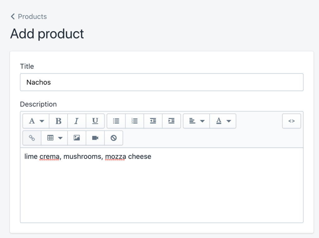 Adding new shopify product for menu item